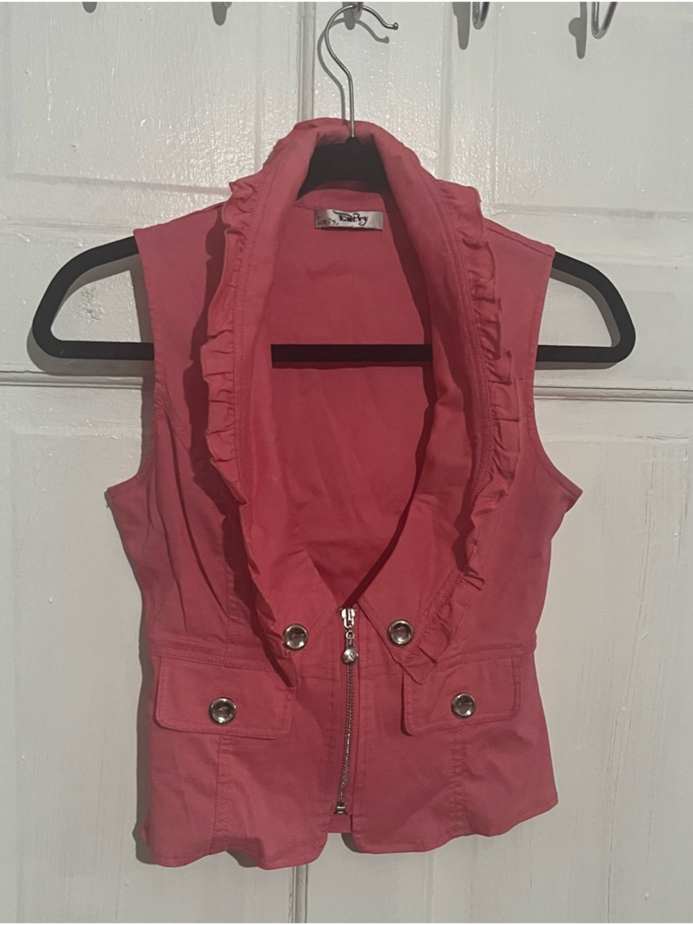 entry Coral Pink Ruffle Collar Sleeveless Vest